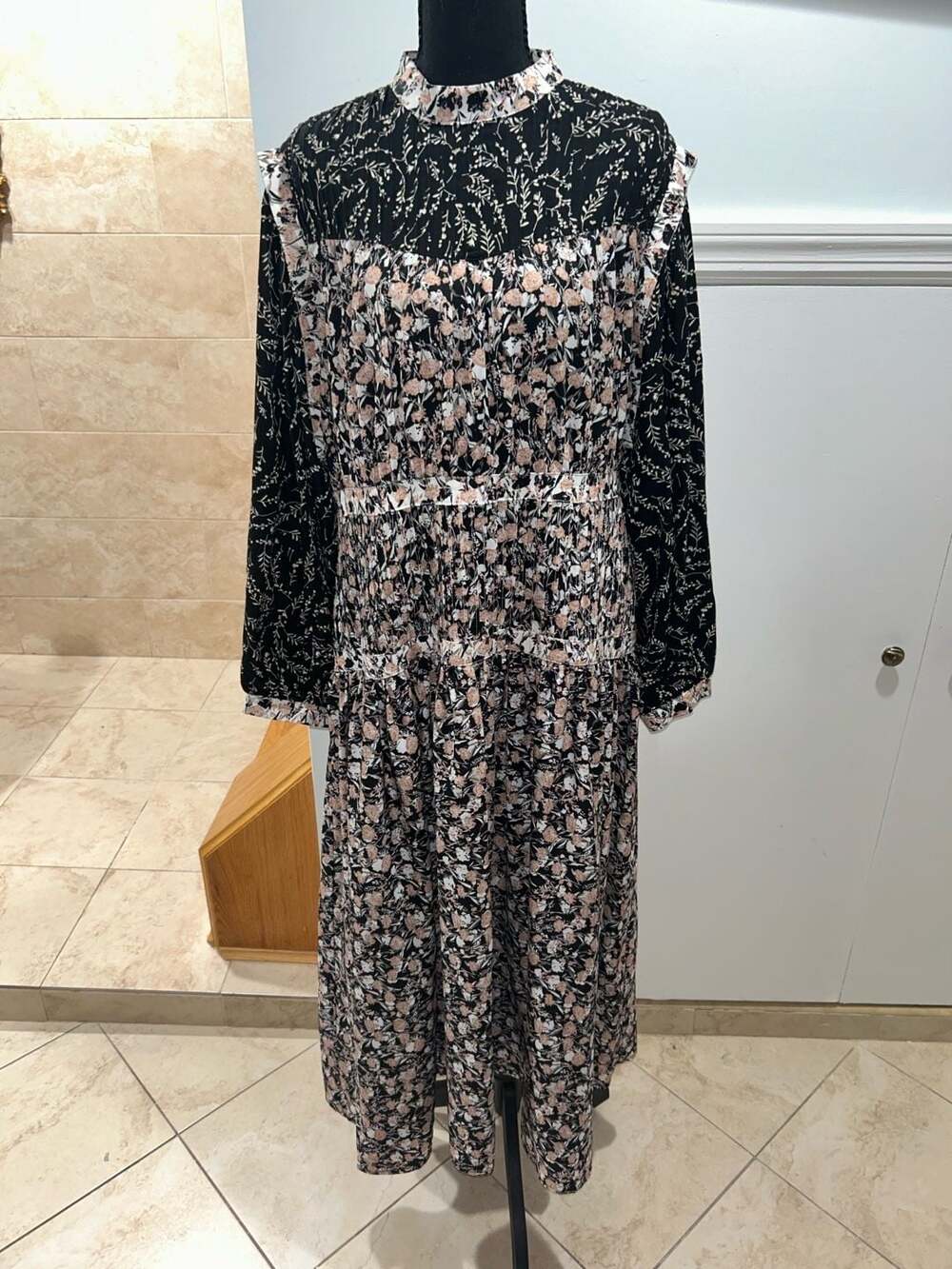 Stella and Rose Multi Print Smocked Floral Long Sleeve Midi Dress